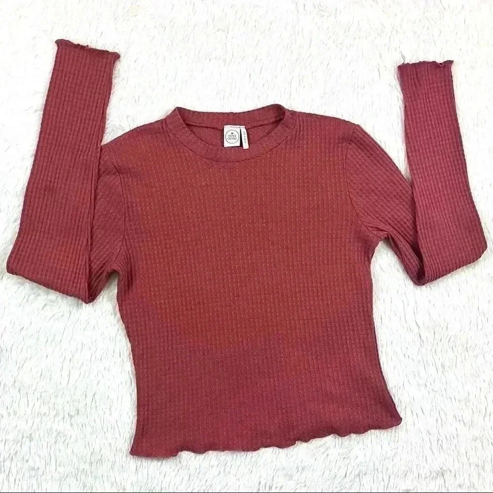 Paper crane Rusty Waffle Knit Ling Sleeve Cropped Blouse Size M